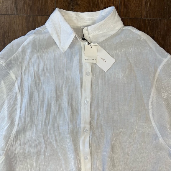 🆕 Line & dot white shimmer button down SZ SM - Picture 5 of 8